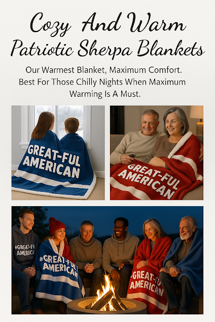 Blue or Red Striped Sherpa Blanket - Our Warmest, Coziest Patriotic Blanket for Chilly Nights Indoors or Outside