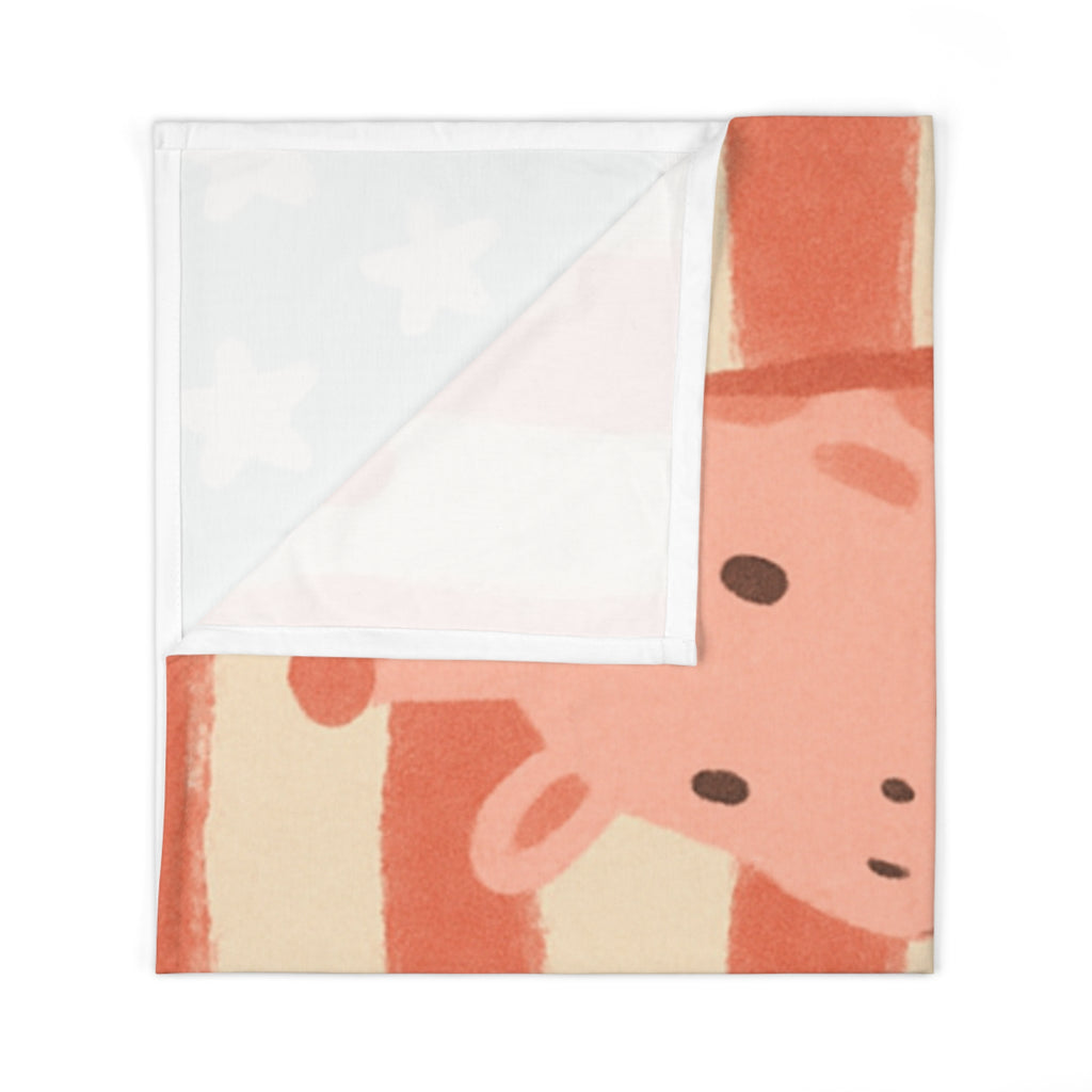 GIRAFFE Patriotic Baby Swaddle Blanket — “#GREAT•FUL AMERICAN” Blue Teddy Flag Design