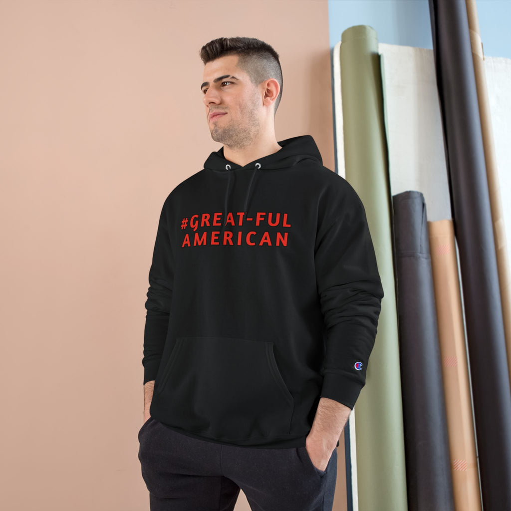 WHITE or BLACK HOODIE w/ RED WRITING,  Champion Brand Hooded Sweatshirt- Comfort, Quality, and Gratitude - Functional Front Pouch Pocket - Classic Drawstring Hood  