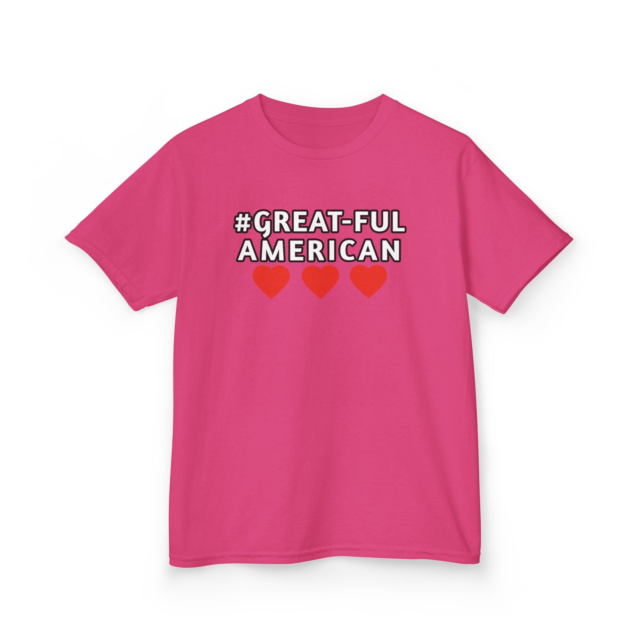 RED, TURQUOISE, BLUE, BLACK, RED, DARK BLUE,DEEP PINK, OR PINK HEARTS TEE w/ WHITE LOGO, Kids Proud American T-Shirt -- Celebrate Their Accomplishments and Love of their Country