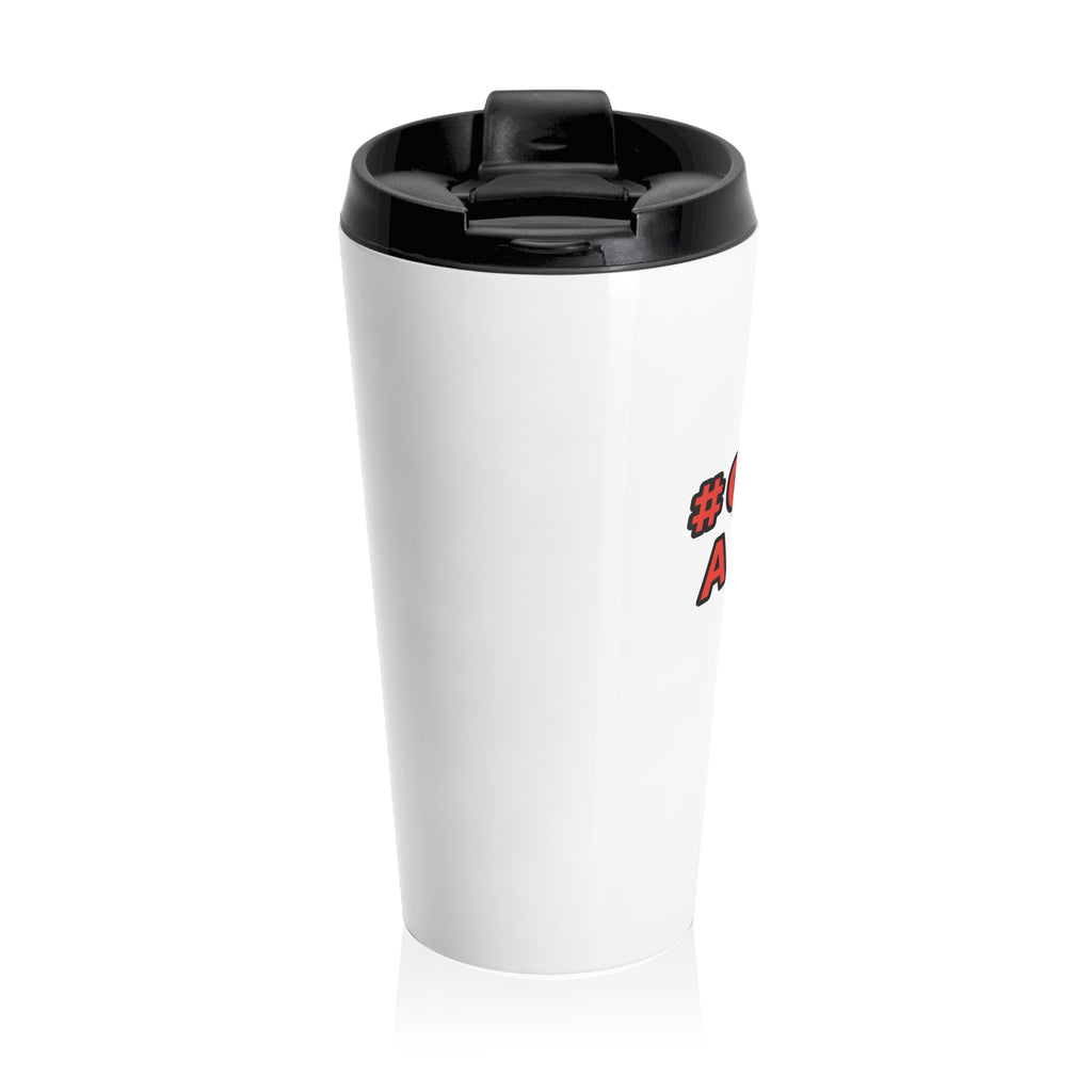 WHITE MUG w/ RED LETTERING 15oz Patriotic "Great-Ful American" Stainless Steel Travel Mug