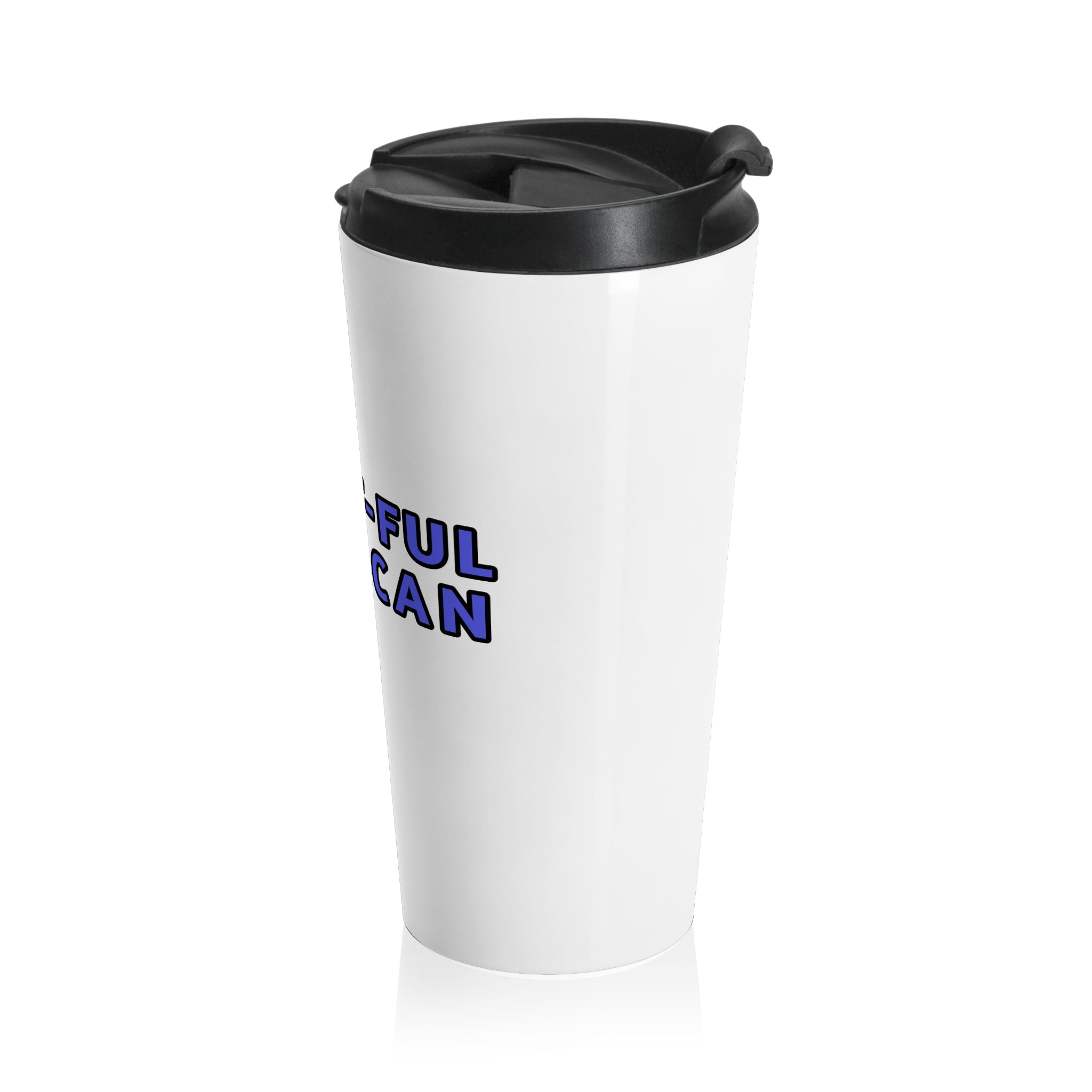 WHITE MUG w/ BLUE WRITING 15oz Patriotic "Great-Ful American" Stainless Steel Travel Mug