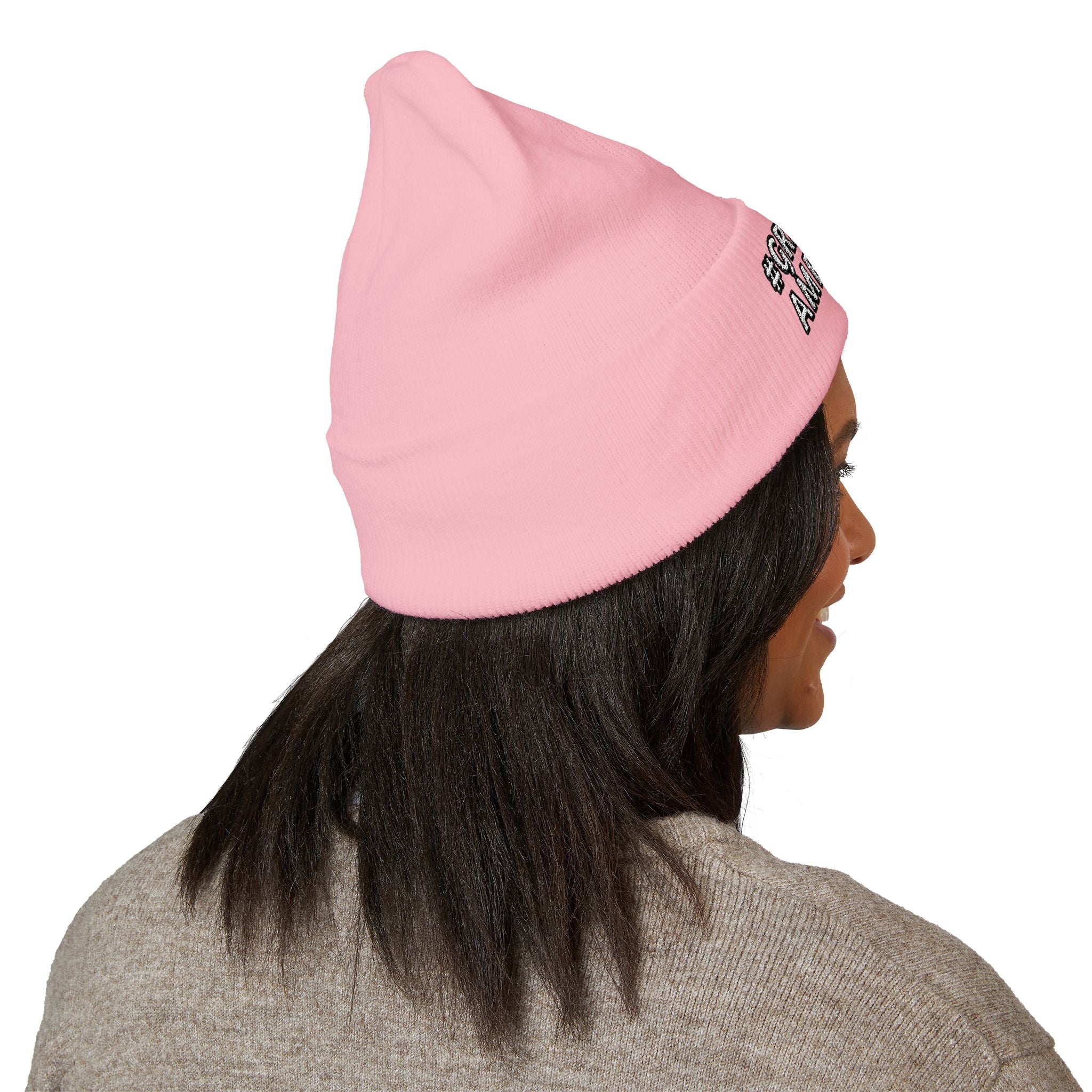 BLUE, RED, or PINK BEANIE w/WHITE LETTERING, Embroidered 'Be Great-Ful American' Cuffed Beanie