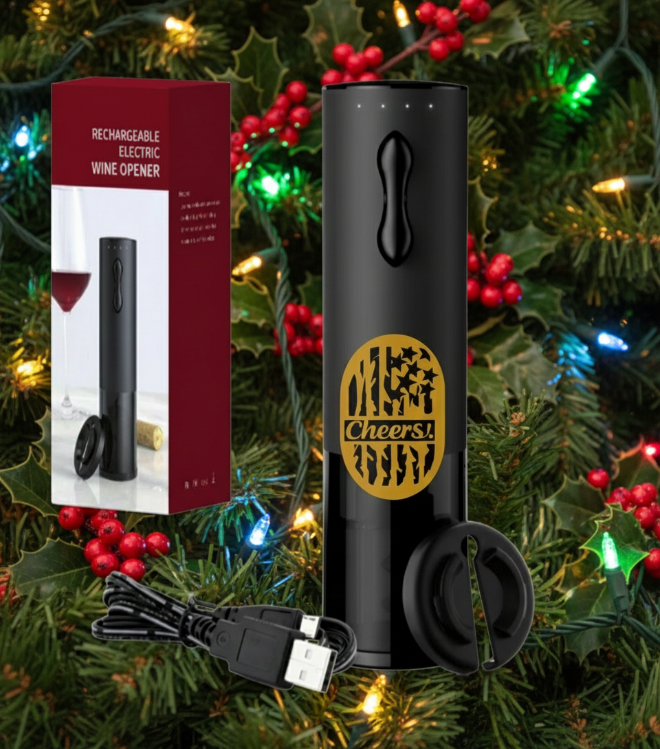 Patriotic USB Rechargeable Wine Opener with Gold "Cheers!" Emblem