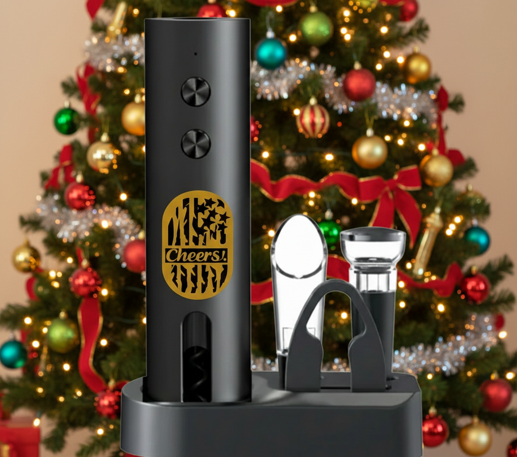 Rechargeable Wine Opener & Accessories with Stand - Gold Patriotic Emblem