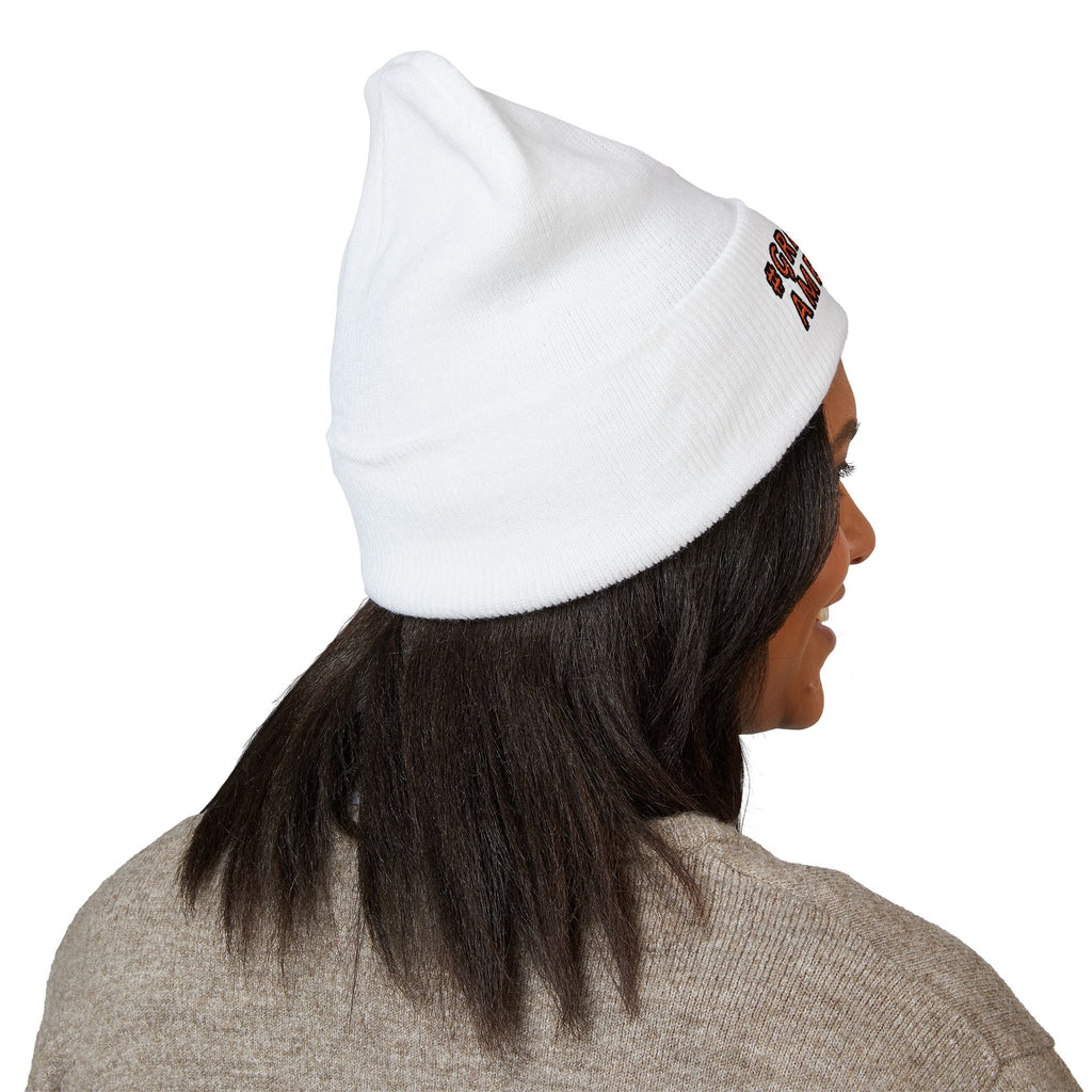 WHITE OR BLACK BEANIE w/ RED WRITING, Embroidered Be A "Great-Ful American" Cuffed Beanie
