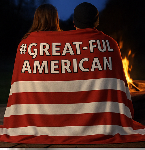 RED COLOR OPTION, MULTIPLE SIZE OPTIONS - Value Priced "#Great-Ful American" Velveteen Plush Blankets
