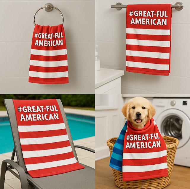 RED COLOR OPTION, MULTIPLE SIZES AVAILABLE -The "#Great-Ful American" Towel - Multiple Sizes & Versatile Uses
