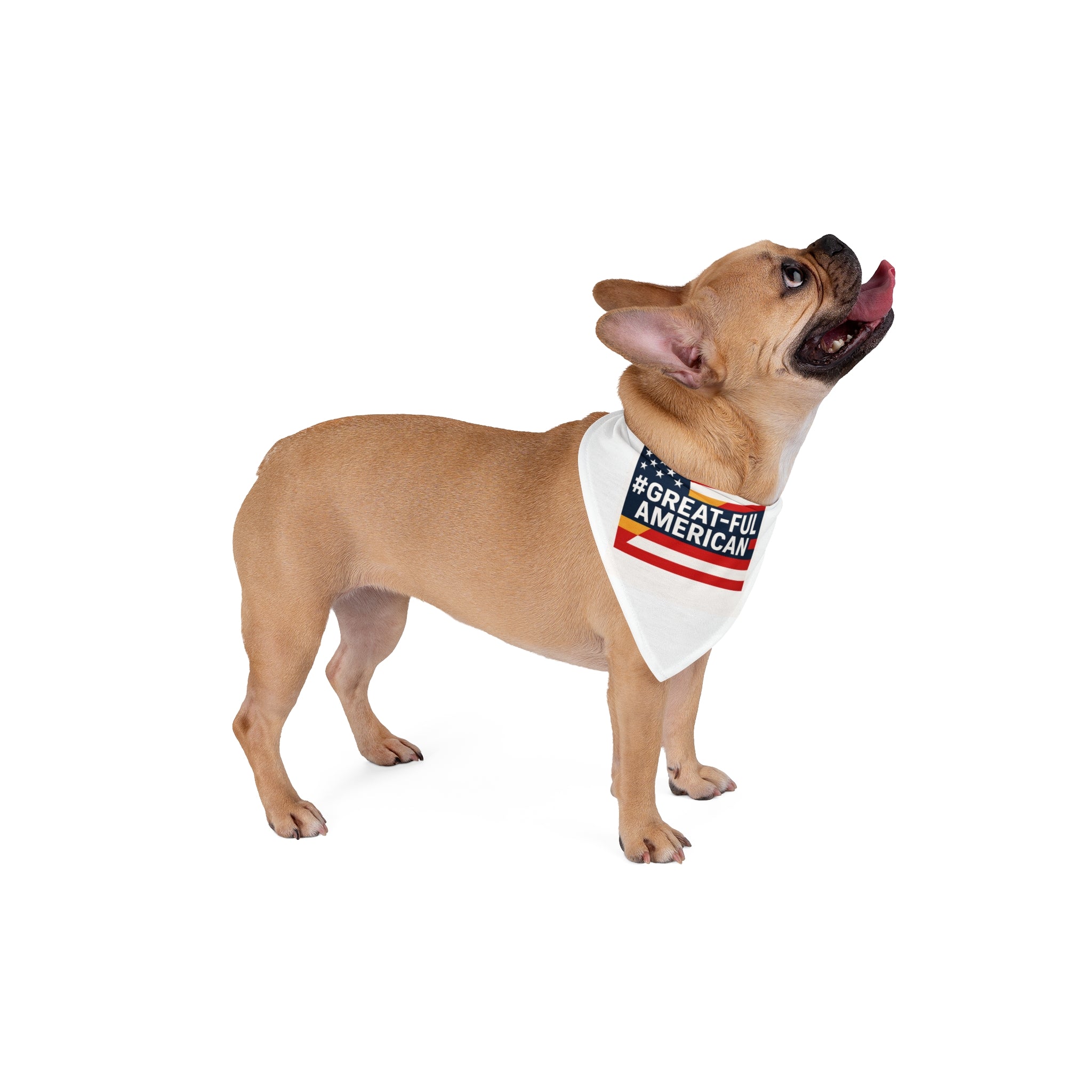 "#GREAT-FUL AMERICAN" American Flag Pet Bandana — Patriotic Dog & Cat Accessory for 4th of July, Memorial Day, and Everyday Proud Pet Owners