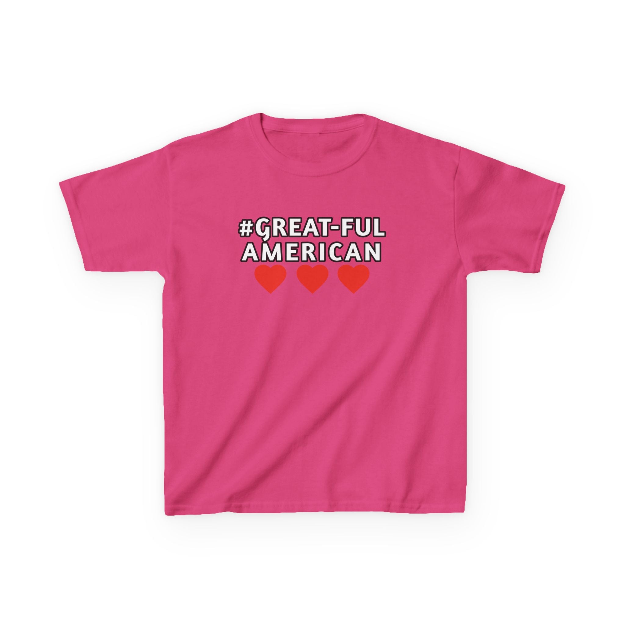 RED, TURQUOISE, BLUE, BLACK, RED, DARK BLUE,DEEP PINK, OR PINK HEARTS TEE w/ WHITE LOGO, Kids Proud American T-Shirt -- Celebrate Their Accomplishments and Love of their Country