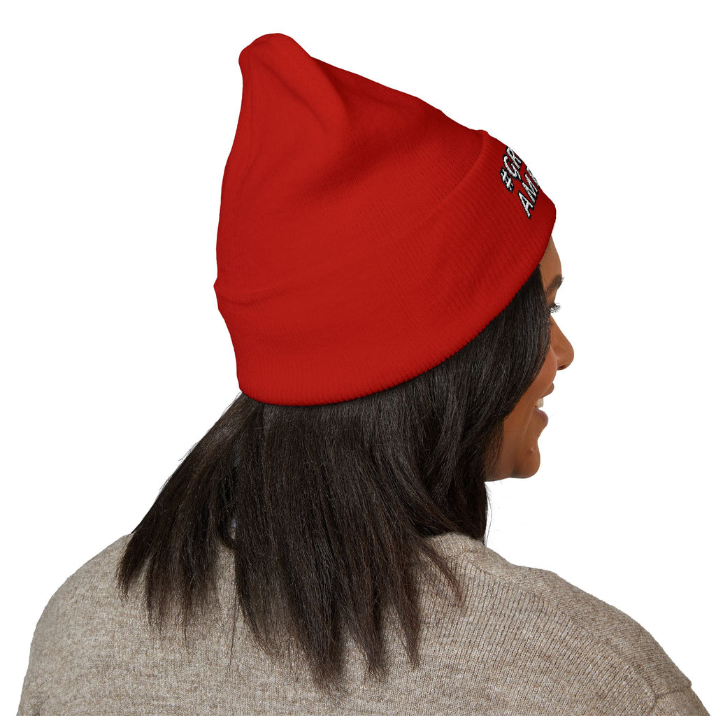 BLUE, RED, or PINK BEANIE w/WHITE LETTERING, Embroidered 'Be Great-Ful American' Cuffed Beanie