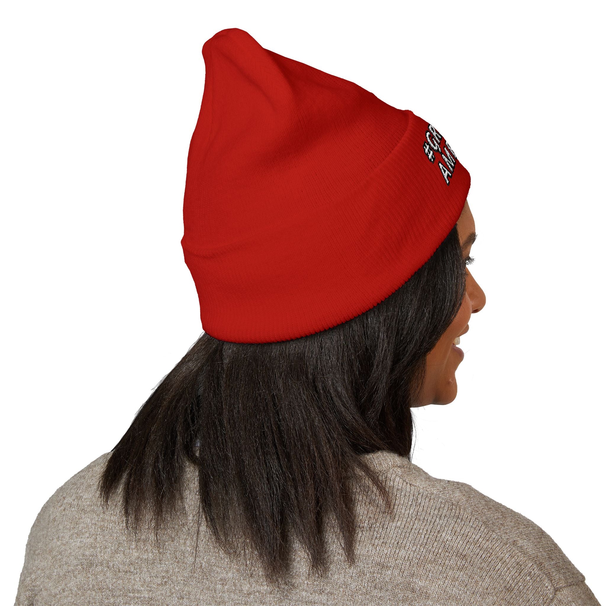 BLUE, RED, or PINK BEANIE w/WHITE LETTERING, Embroidered 'Be Great-Ful American' Cuffed Beanie